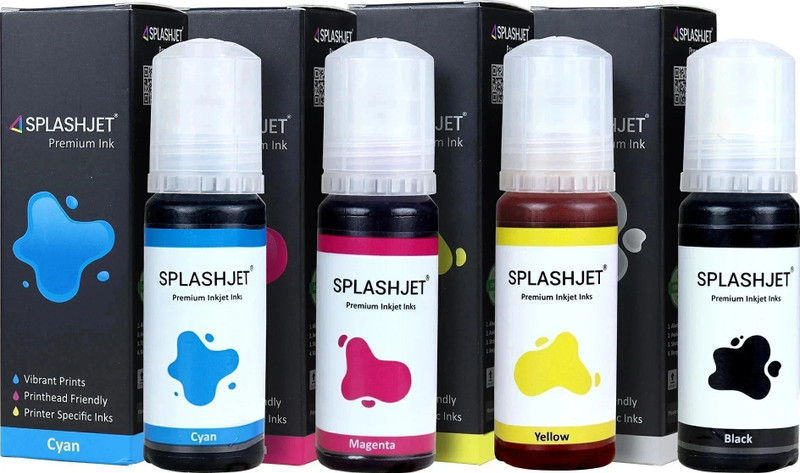 Splashjet 003 Ink for EP L3110, L3150, L3210 Printer - (70gm x 4 Color) Set Box - 501737 Black + Tri Color Combo Pack Ink Bottle