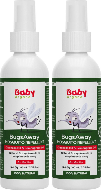 BabyOrgano Natural Effective Baby Mosquito Repellent Spray with Lemongrass Oil - DEET Free(2 x 100 ml)