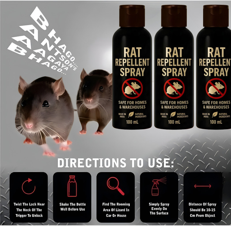LootZoo Rat Repellent Spray - Long Lasting Indoor (Home, Office) Rodent Protection(3 x 100 ml)