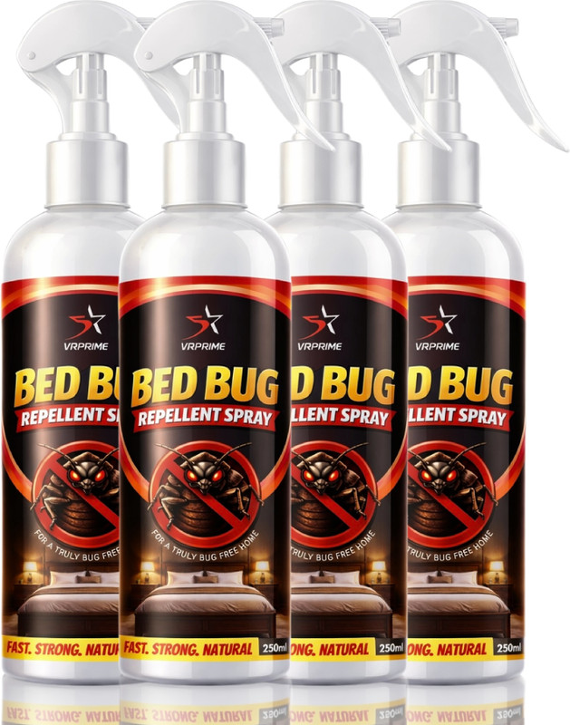 VRPRIME Natural Bed Bug Repellent Spray Safe for Home Use on Mattress and Furniture(4 x 250 ml)