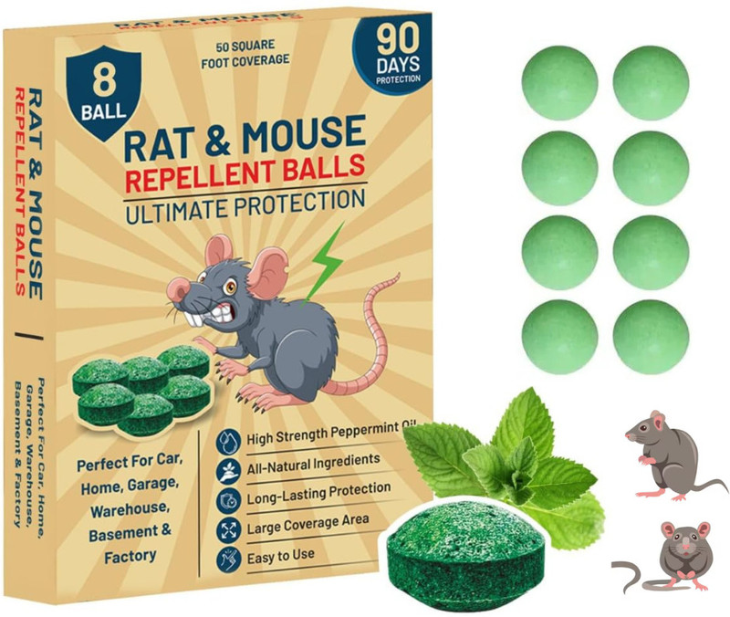 Prinuki Rat Repellent Solution Balls for Home & Vehicle Safety(8 Units)