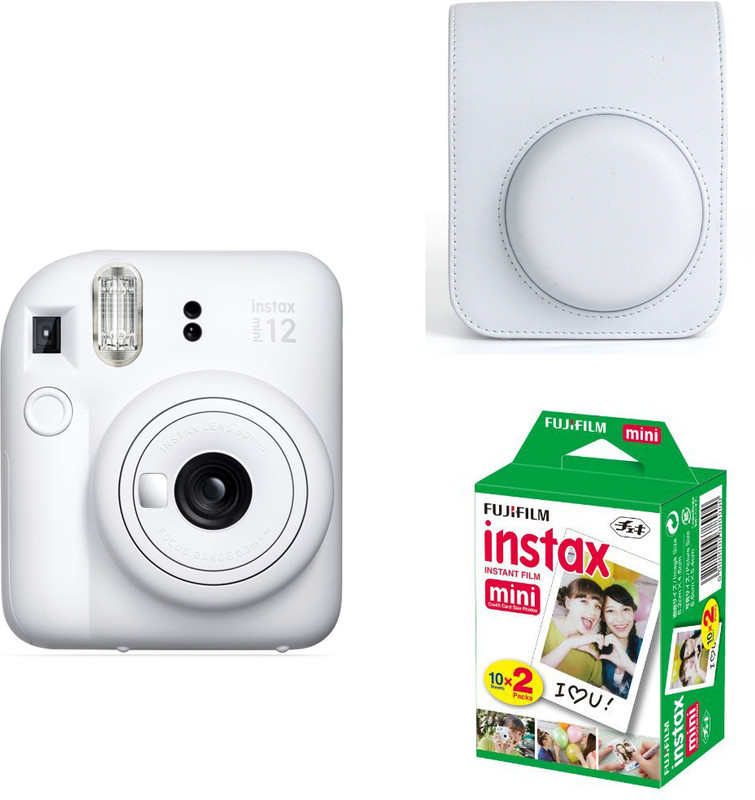 FUJIFILM Instax mini 12 Clay White Instant Film Camera with PU Leather Carrying Bag and 10x2 film Instant Camera(White)