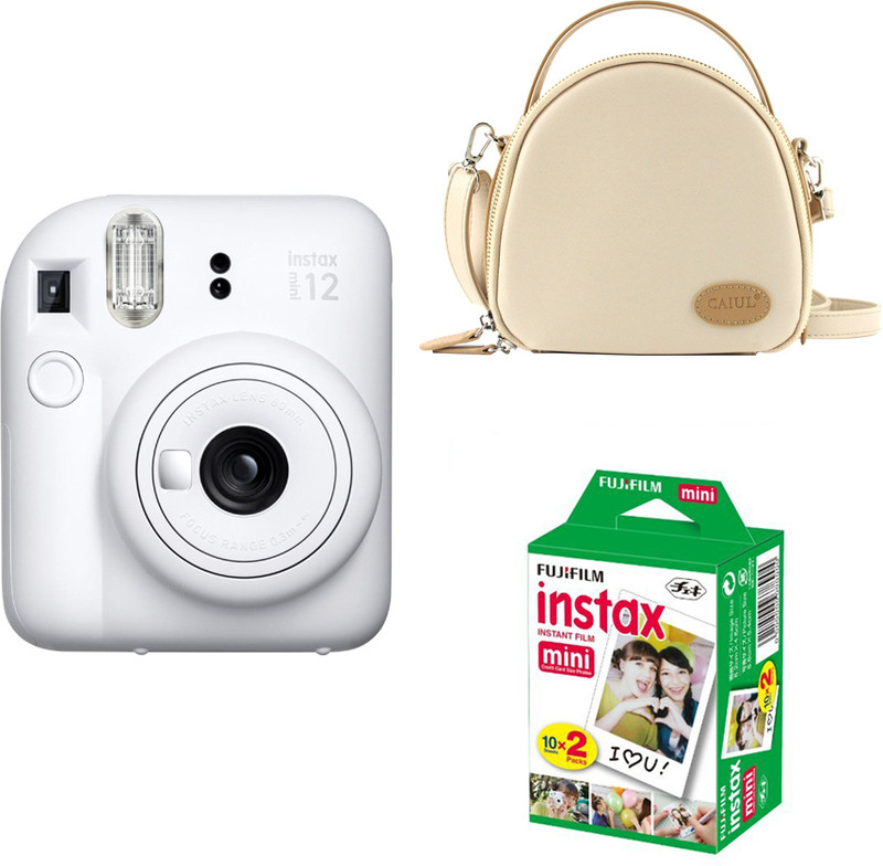 FUJIFILM Instax mini 12 Clay white Instant camera+ Curve Cream case+ 10x2 Film Instant Camera(White)