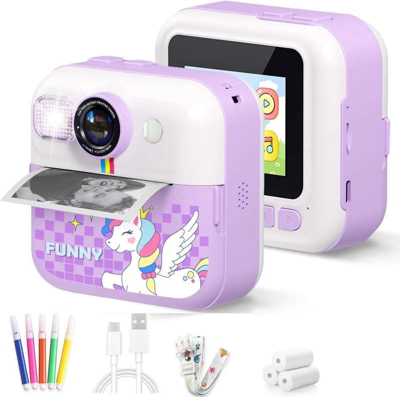 CASON 1 Instant camera Instant Camera for Kids with Print,1080P HD Instant Photo Camera Instant Camera(Purple)