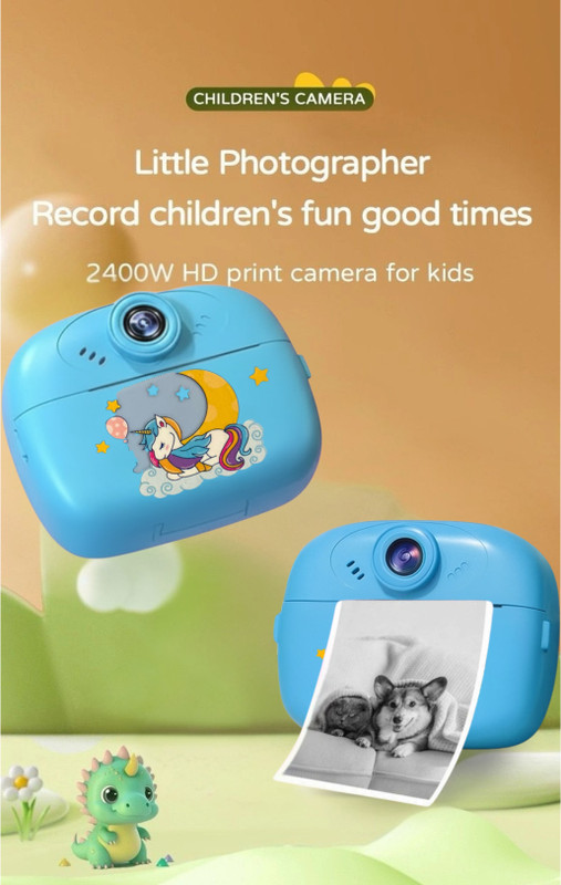 BAIRNINO Rechargeable Instant Print HD Camera | Dual Camera, Ink-Free Black & White Printer, Music, Fun Games, Video Recorder Instant Camera(Blue)