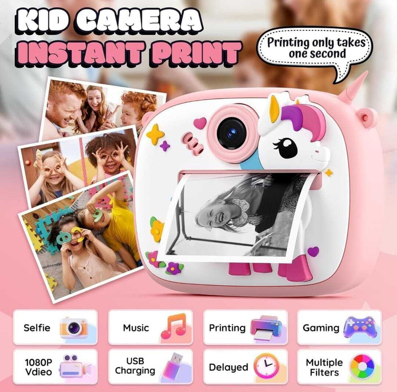 HAPPY CHAPPIE DIY instant photo printer cemera Instant Print - Mini Digital Camera HD Photo & Video with Games Toy Camera Instant Camera(Pink)