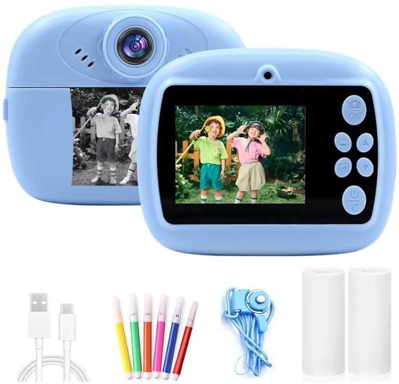 DRUMSTONE S Kids Instant Print Camera – Thermal Print, 1080P Video Instant Camera(Multicolor)
