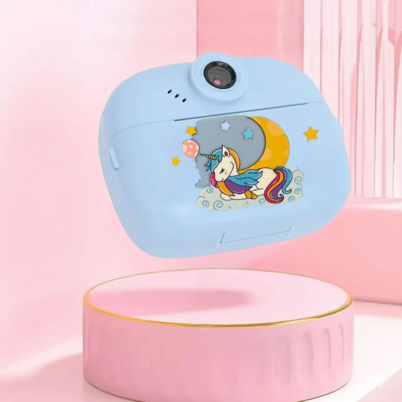 BAIRNINO Unicorn Design Instant Print Camera (HD) with Dual Lens (Selfie & Rear) Music & Games, Black & White Ink-Free Print Camera for Kids & Adults (Free Roll) Instant Camera(Blue)