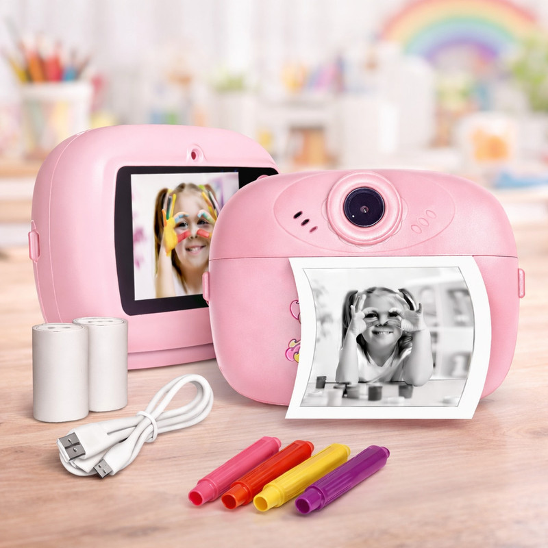 LIVORA Kids Instant Photo Print Camera with Dual HD Lens & Video Recording Digital Camera Toy for Kids with Instant Photo Printing Instant Camera(Pink)