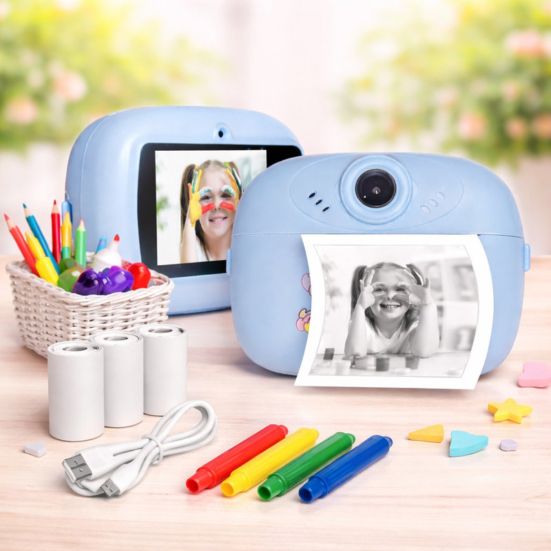 LIVORA Kids Instant Photo Print Camera with Dual HD Lens & Video Recording Digital Camera Toy for Kids with Instant Photo Printing Instant Camera(Blue)