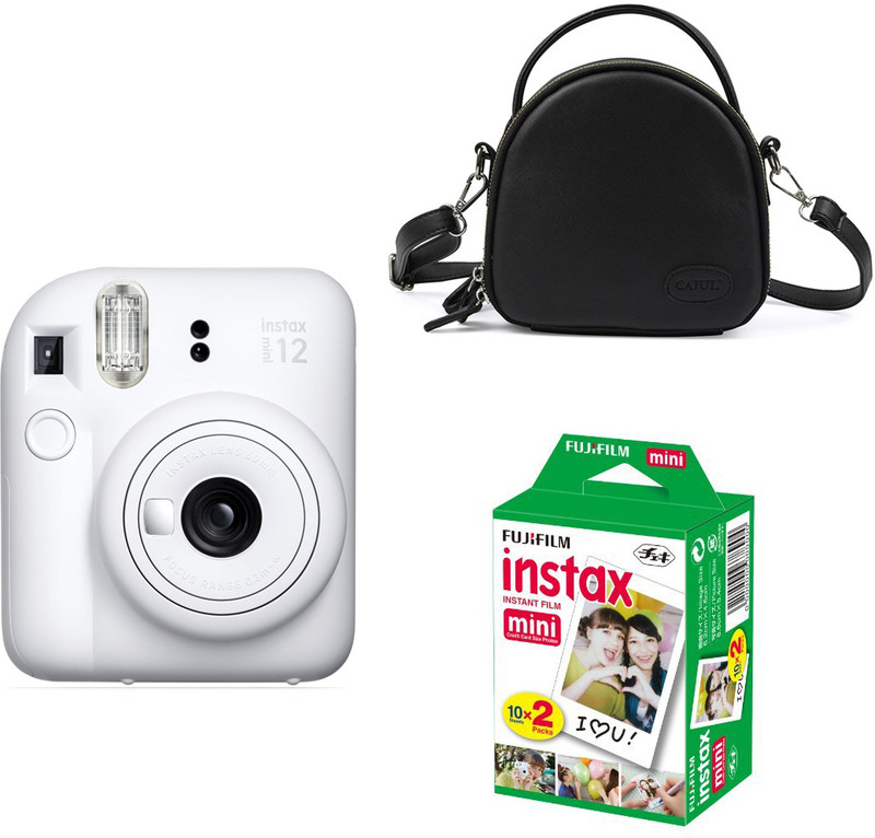 FUJIFILM Instax mini 12 Clay White Camera with Black shell bag and 20 Shots Ifilm Instant Camera(White)