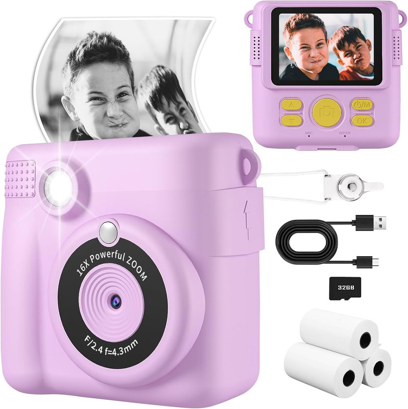 Adofys AD0-3453 Instant Print Camera for Kids HD Digital Video Camera Instant Camera(Purple)