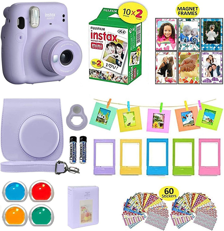 FUJIFILM Instax Mini 11 Mini 11 Purple with 20 shots,pouch, Album, frames, color filters, stickers Instant Camera(Purple)