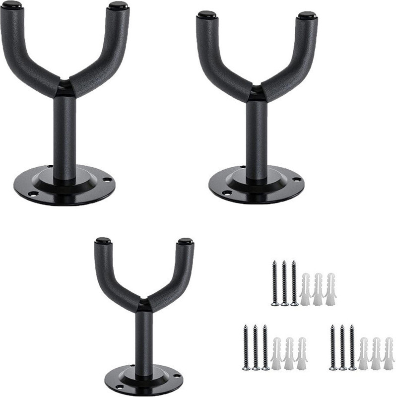 TechBlaze Pack of 3 Guitar Hanger Wall Mounted Hanger , Metal Body Display Guitar Bracket Hook Stand For Acoustic Guitar Bass Guitar Electric Guitar Classical Guitar Ukulele and Violin with 9 Screws-Black Hanger Grip For Guitars, Violins, Ukeleles, Trombones Pack of  3(Black)