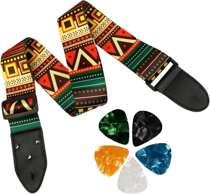 IMAGINEA Guitar Strap Belt with String & 5 Picks for Acoustic Guitar Adjustable Straps Polyester Strap(Multicolor)