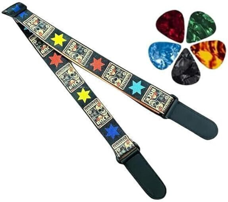 AMG Music Guitar Strap with Picks Adjustable Guitar Belt For Acoustic/Bass/Electric Guitar Polyester Strap(Multicolor)