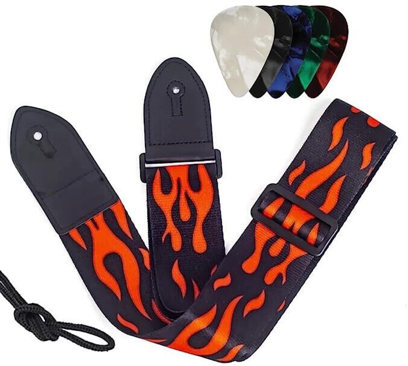 Mocking Bird Guitar Strap Fire Flame cool pattern Belt For Acoustic/Electric/Bass Guitars Polyester, Nylon Strap(Multicolor)