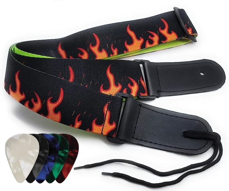 Mocking Bird Guitar Strap for Acoustic Electric Bass Guitar Adjustable Guitar Belt with Picks Nylon, Polyester Strap(Multicolor)