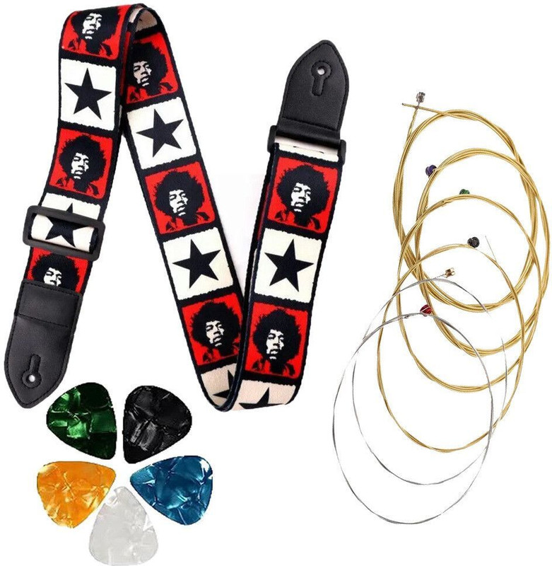 IMAGINEA Guitar Strap Adjustable Buckle Guitar Belt with Strings & 5 Picks for Guitar Polyester, Nylon Strap(Multicolor)