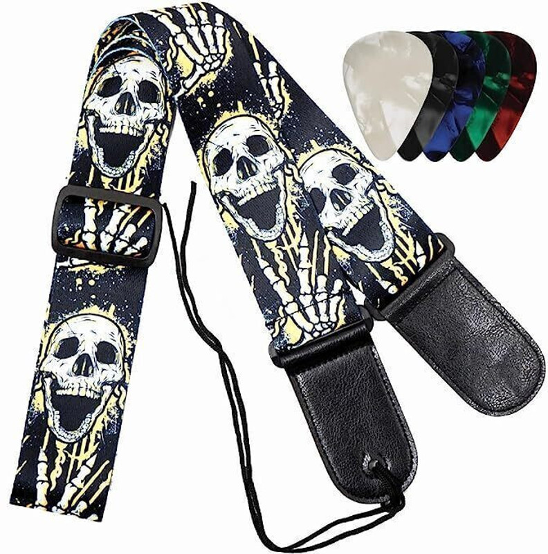 Mocking Bird The cool Skull pattern Design Guitar Strap For Acoustic/Electric/Bass Guitars Polyester, Nylon Strap(Multicolor)