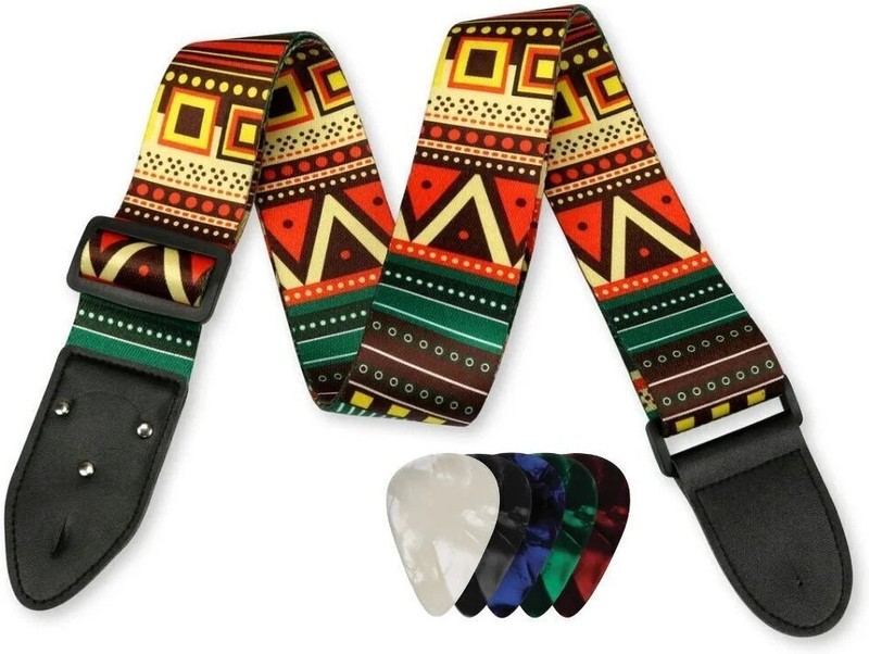 Mocking Bird Guitar Strap for Acoustic Electric Bass Guitar Adjustable Guitar Belt with Picks Nylon, Polyester Strap(Multicolor)
