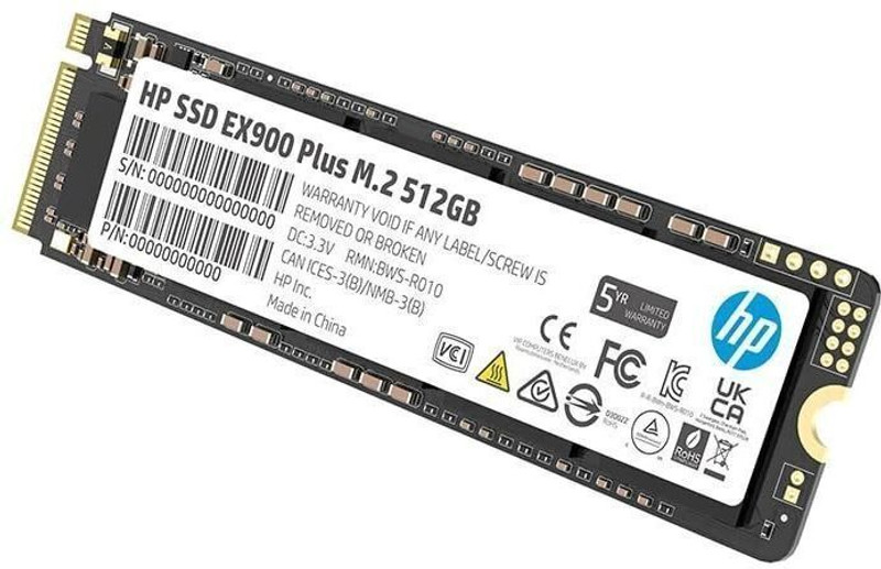HP 512GB EX900 Plus NVMe SSD, Gen3.0 x 4.0 PCIe M.2 512 GB Laptop, Desktop, All in One PC's Black PCIe NVMe Internal Solid State Drive (SSD) (SSD S750 2.5")(Interface: PCIe NVMe, Form Factor: M.2)