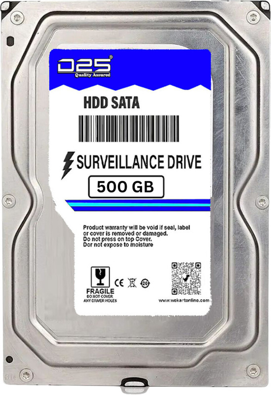D25 500GB SATA Hard Drive for Desktop/Surveillance–8.89 cm(3.5 Inch),6 Gb/s 7200 RPM 500 GB Surveillance Systems Silver SATA Internal Hard Disk Drive (HDD) (High Speed Data Transfer, Heavy Duty HDD with 256MB Cache for Desktop/CCTV DVR)(Interface: SATA, Form Factor: 3.5 inch)
