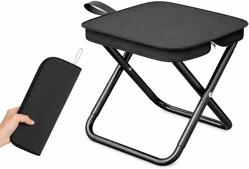 Butee Premium Folding Stool with Zip Pocket Seat for Storage and Utility Foldable Carbon Steel Inversion Chair