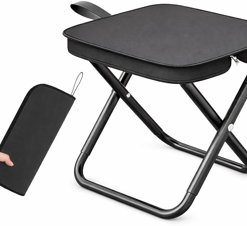 Butee Compact Foldable Camping Stool – Strong Metal Frame, Easy to Carry with Pouch Foldable Carbon Steel Inversion Chair