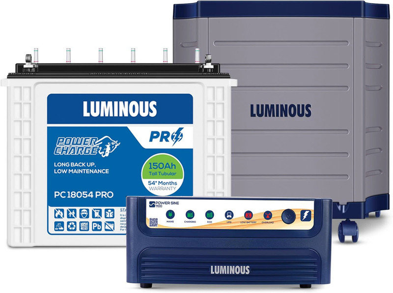 LUMINOUS 54 Months Warranty Tubular Inverter Battery(150 Ah, Power Sine 1100 Pure Sine Wave 900VA/12V Inverter with PC 18054 PRO & Trolley)