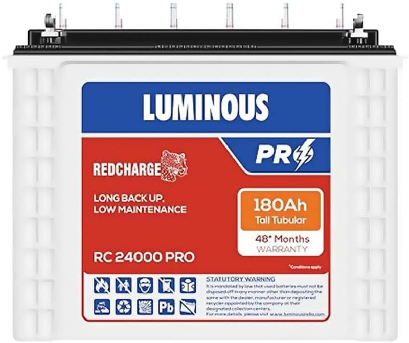 LUMINOUS 60 Months Warranty Tubular Inverter Battery(180 Ah, Inverlast ILTT24060 180Ah Tall Tubular Battery)