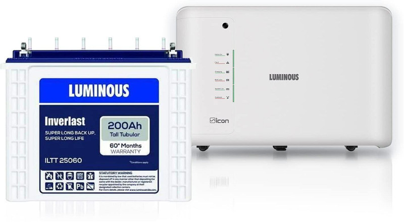 LUMINOUS 60 Months Warranty Tubular Inverter Battery(250 Ah, iCon 1600 Pure Sine Wave Inverter with ILTT 28060)
