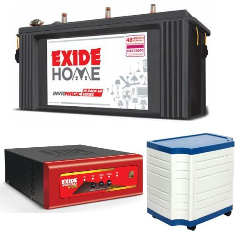 EXIDE 48 Months Warranty Tubular Inverter Battery(135 Ah, HBST2000 INVAMAGIC Hi Backup_STAR 900VA/12V Pure Sine Wave With Trolley)