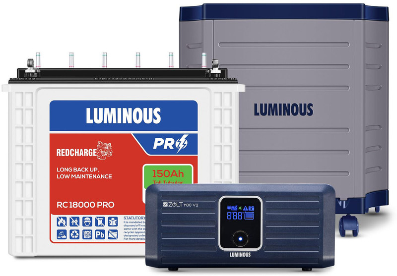 LUMINOUS 60 Months Warranty Tubular Inverter Battery(150 Ah, Power Sine 1100 Pure Sine Wave 900VA/12V Inverter with EC 18060 & Trolley)