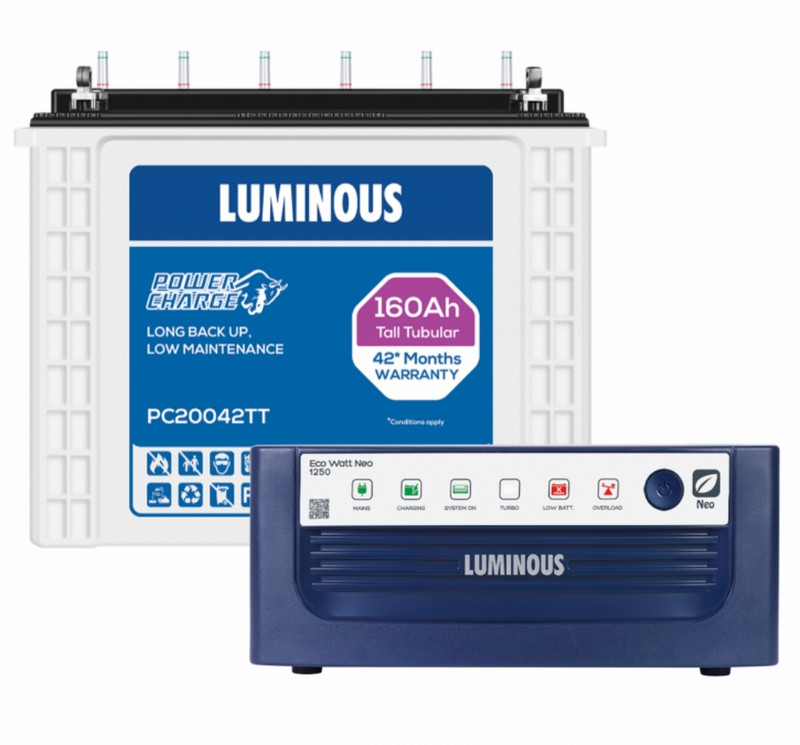 LUMINOUS ECO WATT NEO 1250 Inverter with Power Charge PC 20042TT Tubular Inverter Battery (160AH)