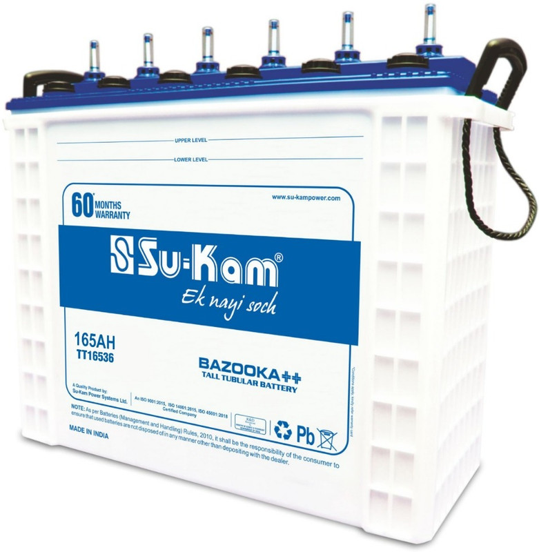 Su-Kam 60 Months Warranty Tubular Inverter Battery(165 Ah, TT16536 Bazooka++)