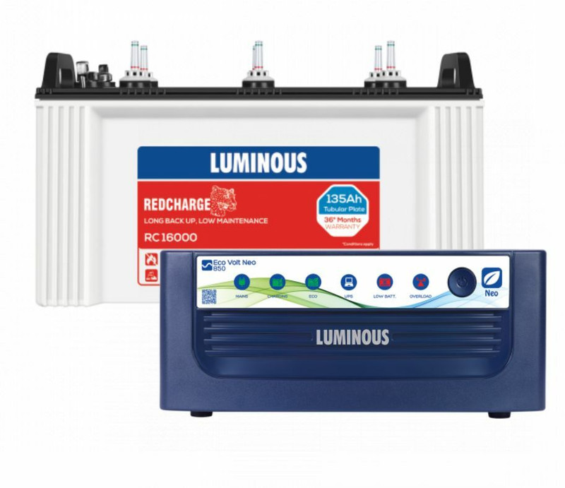 LUMINOUS Eco Volt Neo 850 VA Sine Wave with RC16000 Tubular Inverter Battery (135AH)