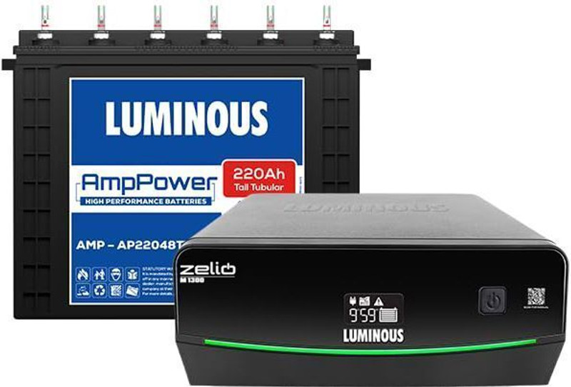 LUMINOUS 48 Months Warranty Tubular Inverter Battery(220 Ah, Zelio M 1300 (1100VA/12V) Sine Wave Inverter with AmpPower AP22048TT)