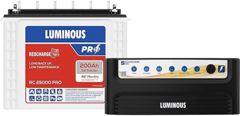 LUMINOUS 48 Months Warranty Tall Tubular Inverter Battery(200 Ah, Combo - Powersine 1100 with RC 25000 PRO)