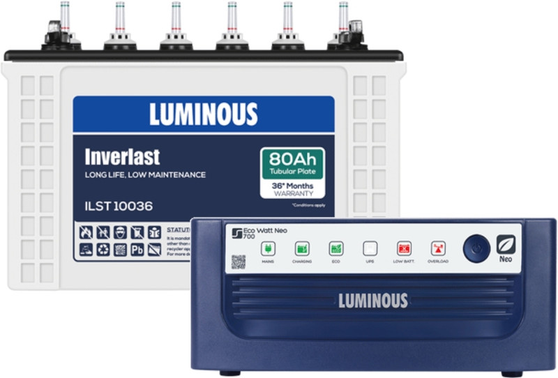 LUMINOUS 42 Months Warranty Tubular Inverter Battery(100 Ah, Eco Watt Neo 700 Inverter_ILST 12042)