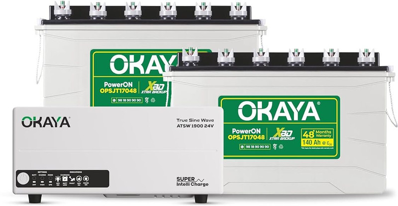 OKAYA 48 Months Warranty Tubular Inverter Battery(140 Ah, ?ATSW1900 Sine Wave With OPSJT17048(2No))