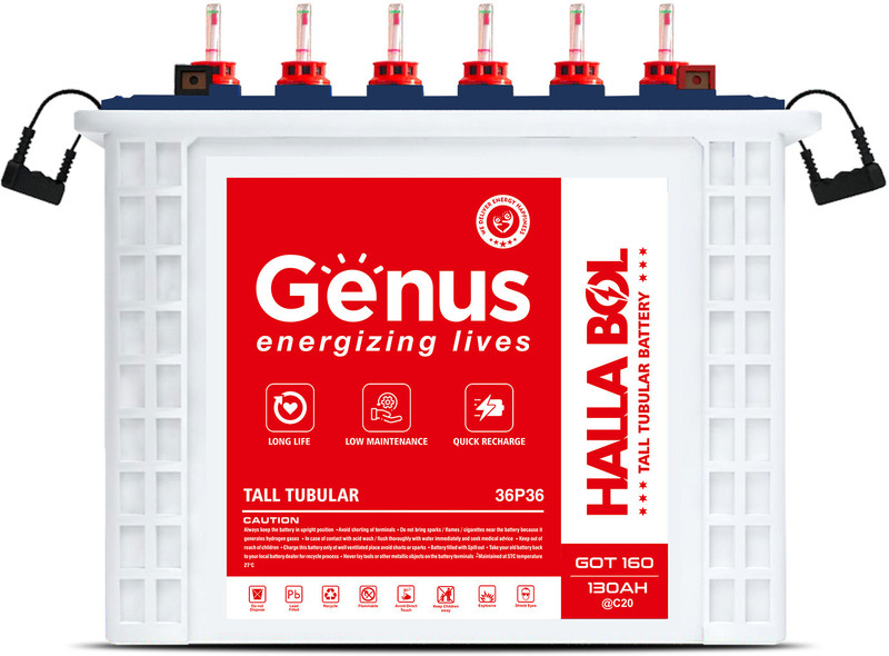 Genus 72 Months Warranty Tall Tubular Inverter Battery(130 Ah, GOT160)