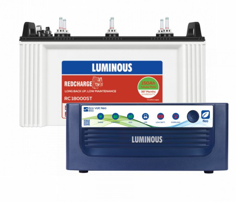 LUMINOUS Eco Volt Neo 850 VA Sine Wave with RC18000ST Tubular Inverter Battery (150AH)