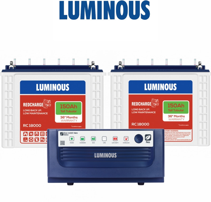 LUMINOUS 36 Months Warranty Tubular Inverter Battery(150 Ah, Eco Watt Neo 1650 24V Inverter with Red Charge RC18000 (2pc))