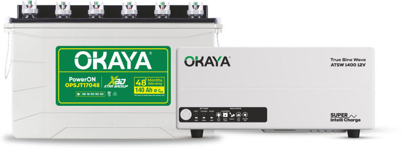 OKAYA 48 Months Warranty Tubular Inverter Battery(100 Ah, Inverter & 2Battery Combo, ATSW1900 1650VA Inverter&OPSJT17048 140Ah Super Jambo)