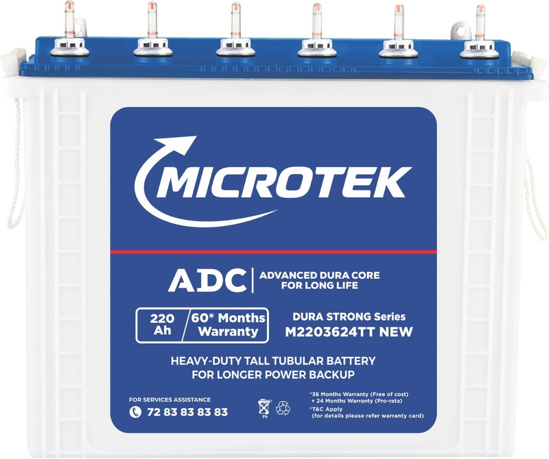 Microtek Advanced Duracore Technology 12V Inverter Battery 60 Months Warranty Tall Tubular Inverter Battery(220 Ah, M2203624TT)