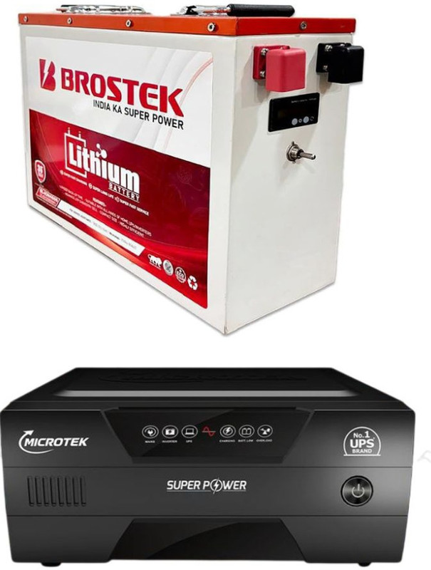Brostek 36 Months Warranty Tubular Inverter Battery(100 Ah, Lithium Ion LFP Battery 25.6V with Microtek 1100/12V Pure sine wave)
