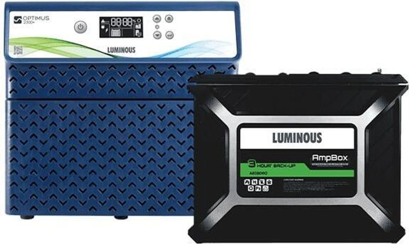 LUMINOUS 36 Months Warranty Sealed Inverter Battery(100 Ah, AB18060*2pcs Gel Battery (Maintenance Free) and Optimus 2300/24v Inverter)