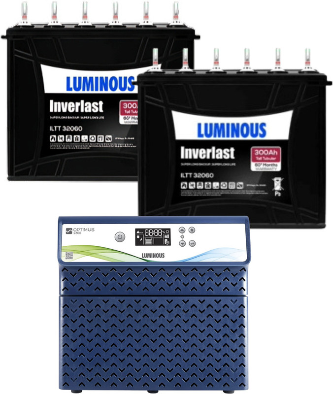 LUMINOUS 60 Months Warranty Tall Tubular Inverter Battery(300 Ah, ILTT 32060 2 pcs With Optimus 2300)