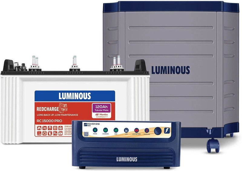 LUMINOUS 48 Months Warranty Tubular Inverter Battery(135 Ah, Power Sine 800 Pure Sine Wave 700VA/12V Inverter with RC 15000 PRO)